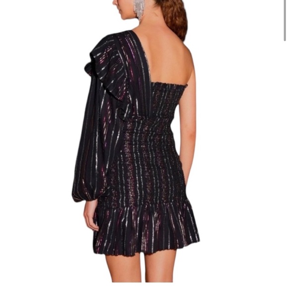 Farm Rio Lurex Stripes Mini Dress size L metallic thread festive - Picture 3 of 16